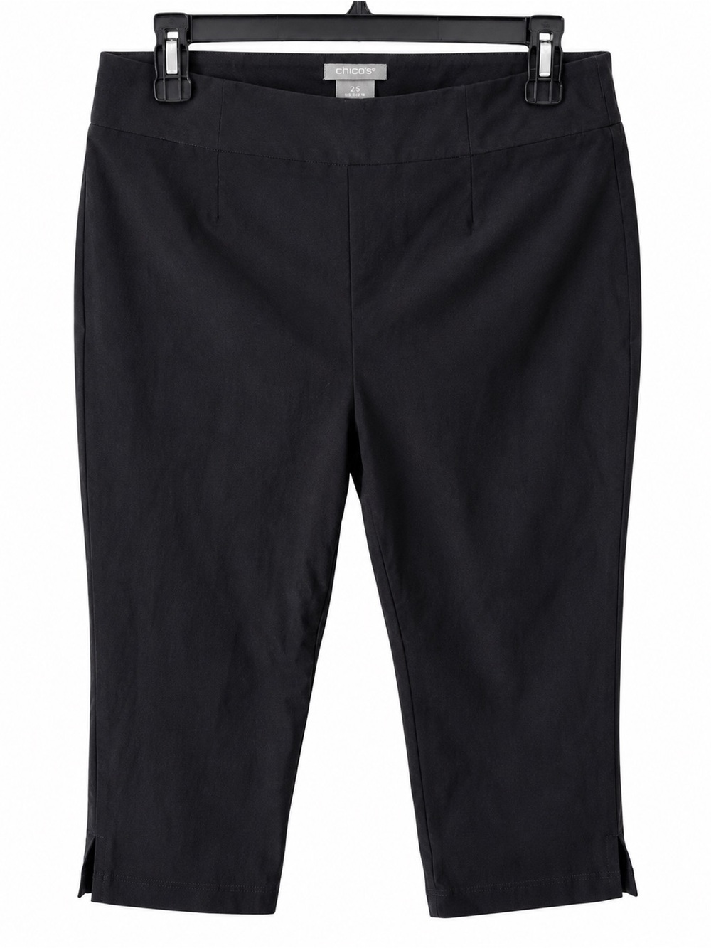 Chico’s 2.5 US 14 Black Pull On Capri Pants Stretch Slim Cropped